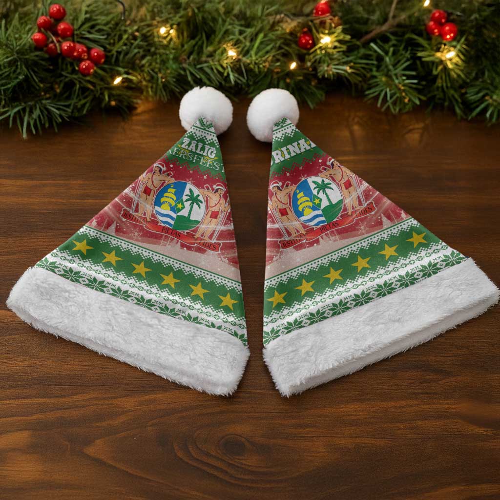 Suriname Christmas Santa Hat Coat Of Arms Zalig Kersfeest - Wonder Print Shop