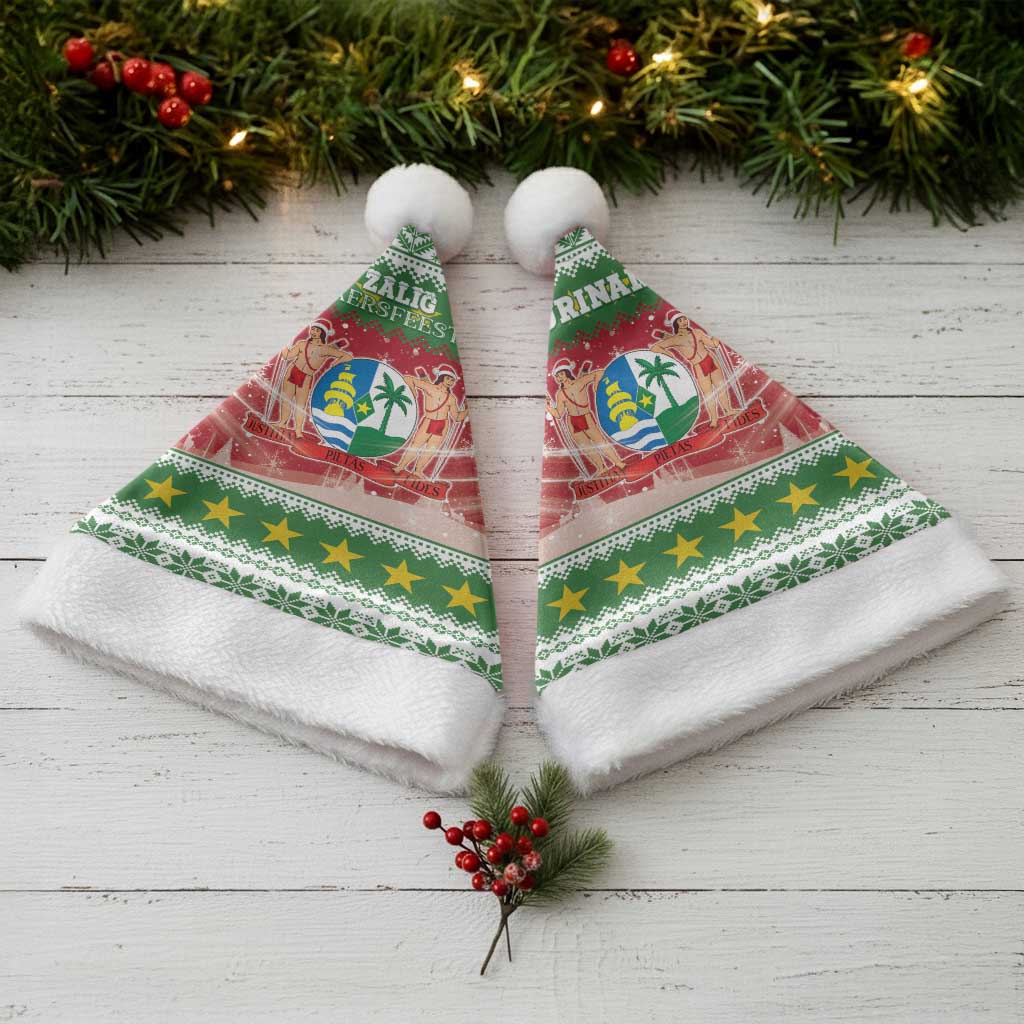 Suriname Christmas Santa Hat Coat Of Arms Zalig Kersfeest - Wonder Print Shop