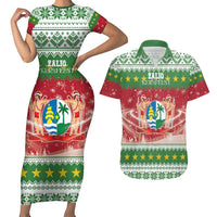 Suriname Christmas Couples Matching Short Sleeve Bodycon Dress and Hawaiian Shirt Coat Of Arms Zalig Kersfeest - Wonder Print Shop