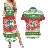 Suriname Christmas Couples Matching Summer Maxi Dress and Hawaiian Shirt Coat Of Arms Zalig Kersfeest - Wonder Print Shop
