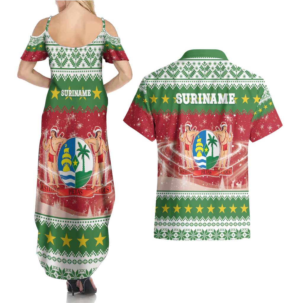 Suriname Christmas Couples Matching Summer Maxi Dress and Hawaiian Shirt Coat Of Arms Zalig Kersfeest - Wonder Print Shop