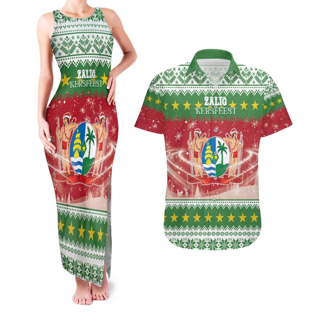 Suriname Christmas Couples Matching Tank Maxi Dress and Hawaiian Shirt Coat Of Arms Zalig Kersfeest - Wonder Print Shop