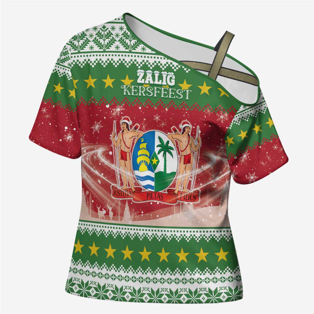 Suriname Christmas Cross Shoulder Shirt Coat Of Arms Zalig Kersfeest - Wonder Print Shop