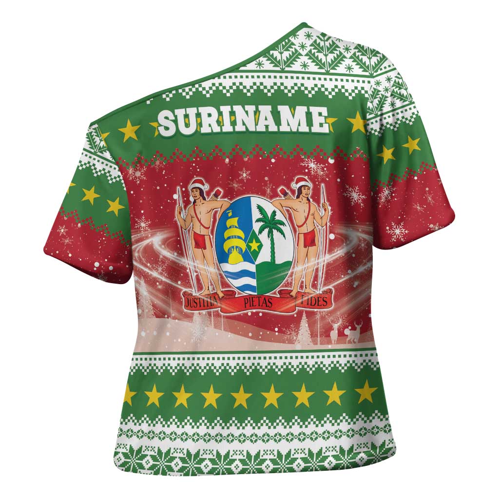 Suriname Christmas Cross Shoulder Shirt Coat Of Arms Zalig Kersfeest - Wonder Print Shop