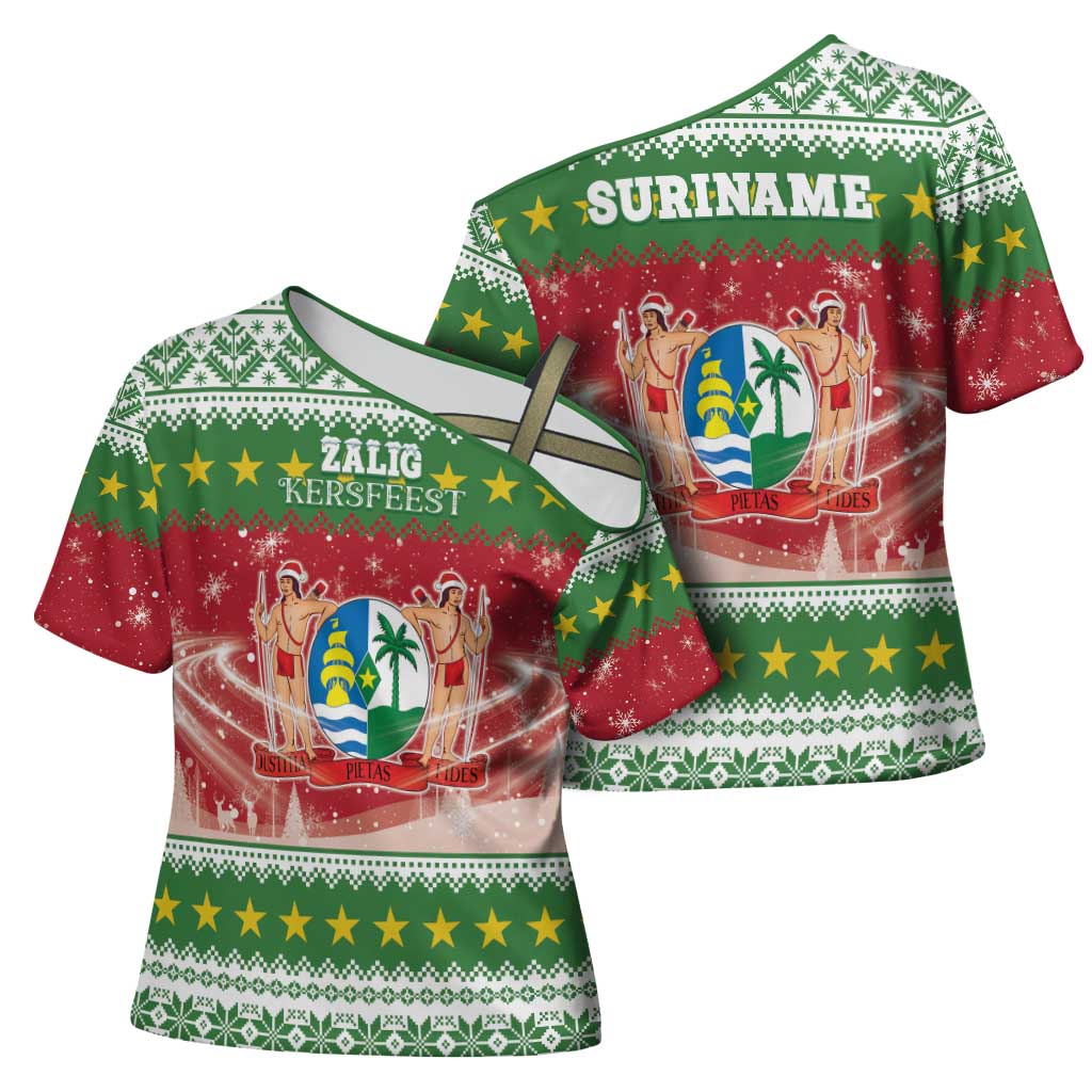 Suriname Christmas Cross Shoulder Shirt Coat Of Arms Zalig Kersfeest - Wonder Print Shop