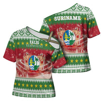 Suriname Christmas Cross Shoulder Shirt Coat Of Arms Zalig Kersfeest - Wonder Print Shop