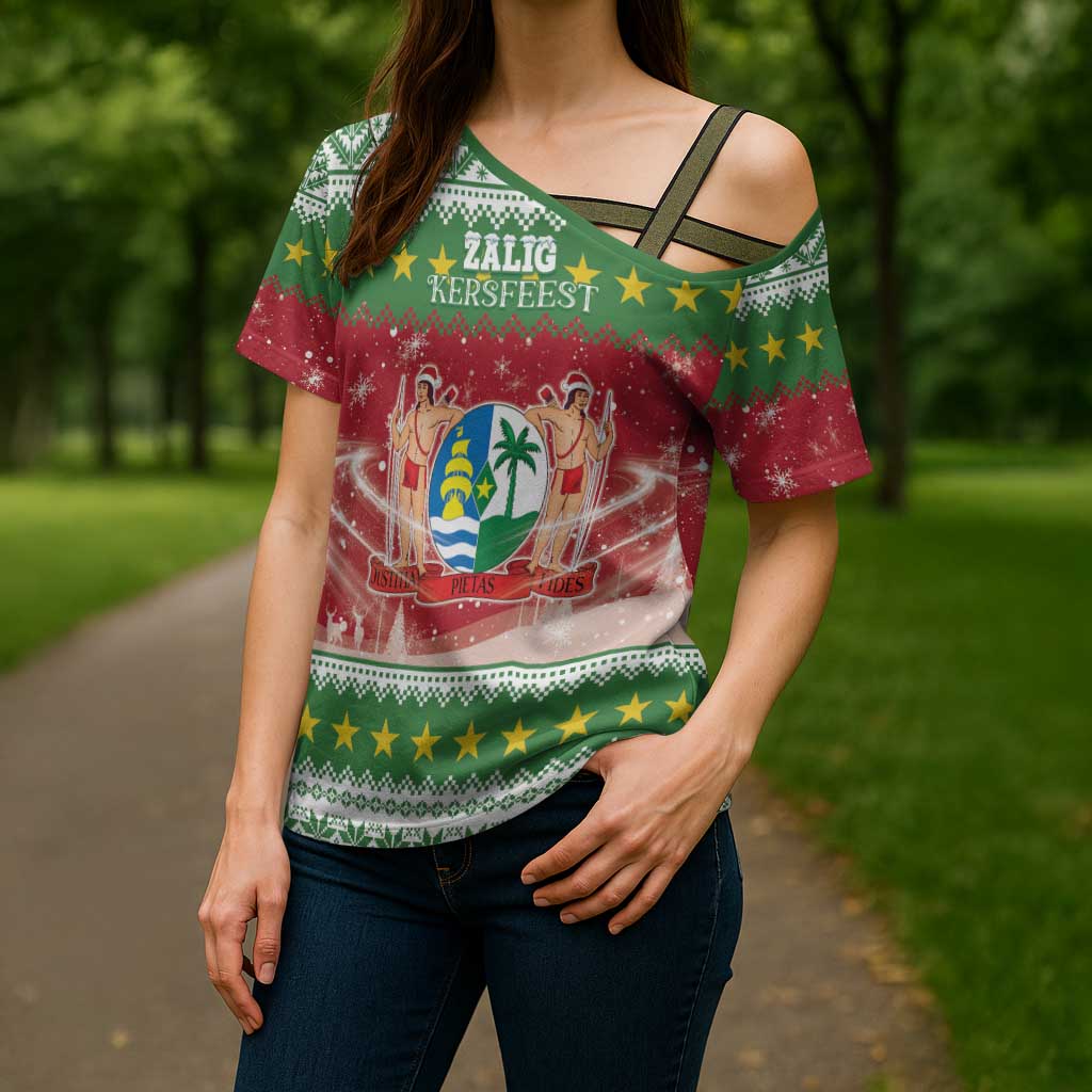 Suriname Christmas Cross Shoulder Shirt Coat Of Arms Zalig Kersfeest - Wonder Print Shop