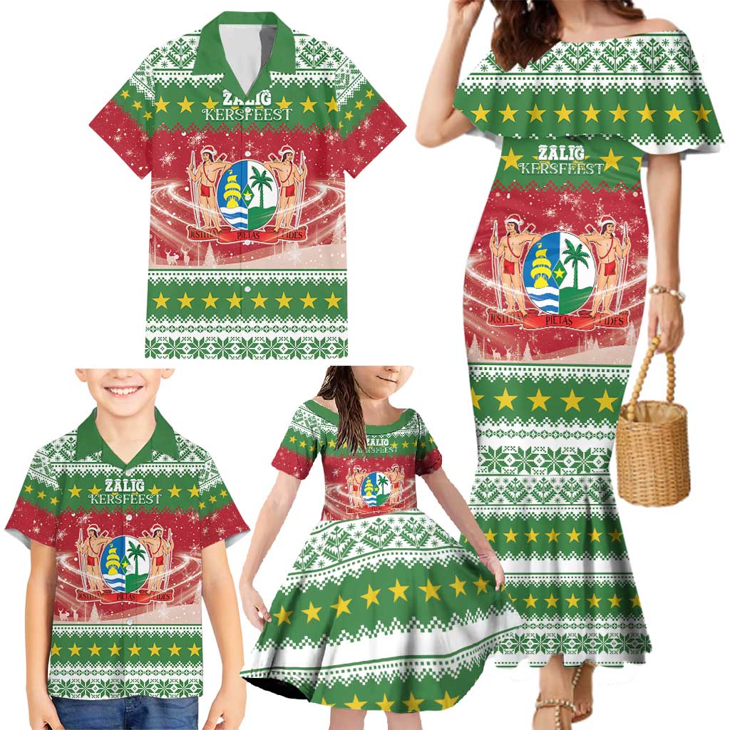 Suriname Christmas Family Matching Mermaid Dress and Hawaiian Shirt Coat Of Arms Zalig Kersfeest - Wonder Print Shop
