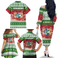 Suriname Christmas Family Matching Off The Shoulder Long Sleeve Dress and Hawaiian Shirt Coat Of Arms Zalig Kersfeest - Wonder Print Shop