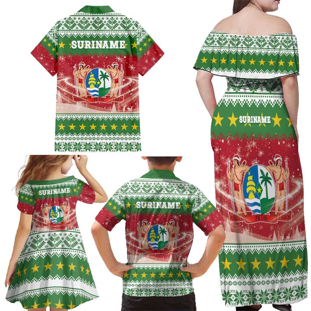 Suriname Christmas Family Matching Off Shoulder Maxi Dress and Hawaiian Shirt Coat Of Arms Zalig Kersfeest - Wonder Print Shop