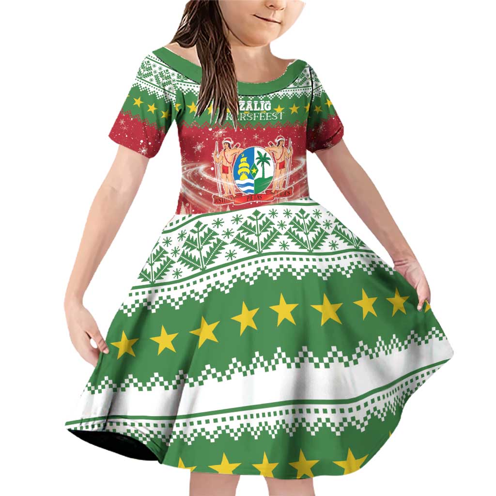 Suriname Christmas Family Matching Off Shoulder Short Dress and Hawaiian Shirt Coat Of Arms Zalig Kersfeest - Wonder Print Shop
