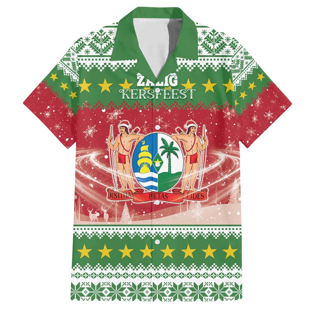 Suriname Christmas Family Matching Off Shoulder Short Dress and Hawaiian Shirt Coat Of Arms Zalig Kersfeest - Wonder Print Shop