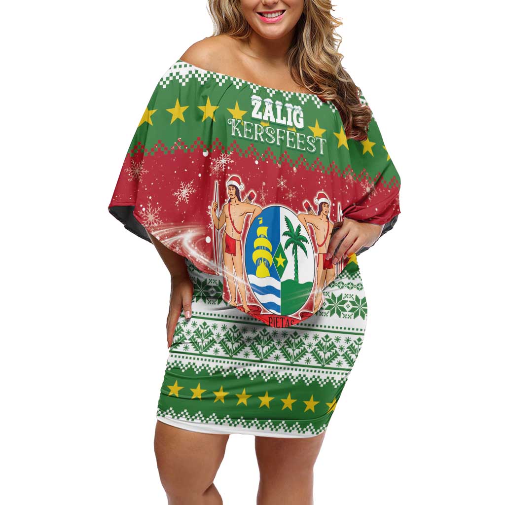 Suriname Christmas Family Matching Off Shoulder Short Dress and Hawaiian Shirt Coat Of Arms Zalig Kersfeest - Wonder Print Shop