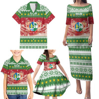Suriname Christmas Family Matching Puletasi and Hawaiian Shirt Coat Of Arms Zalig Kersfeest - Wonder Print Shop