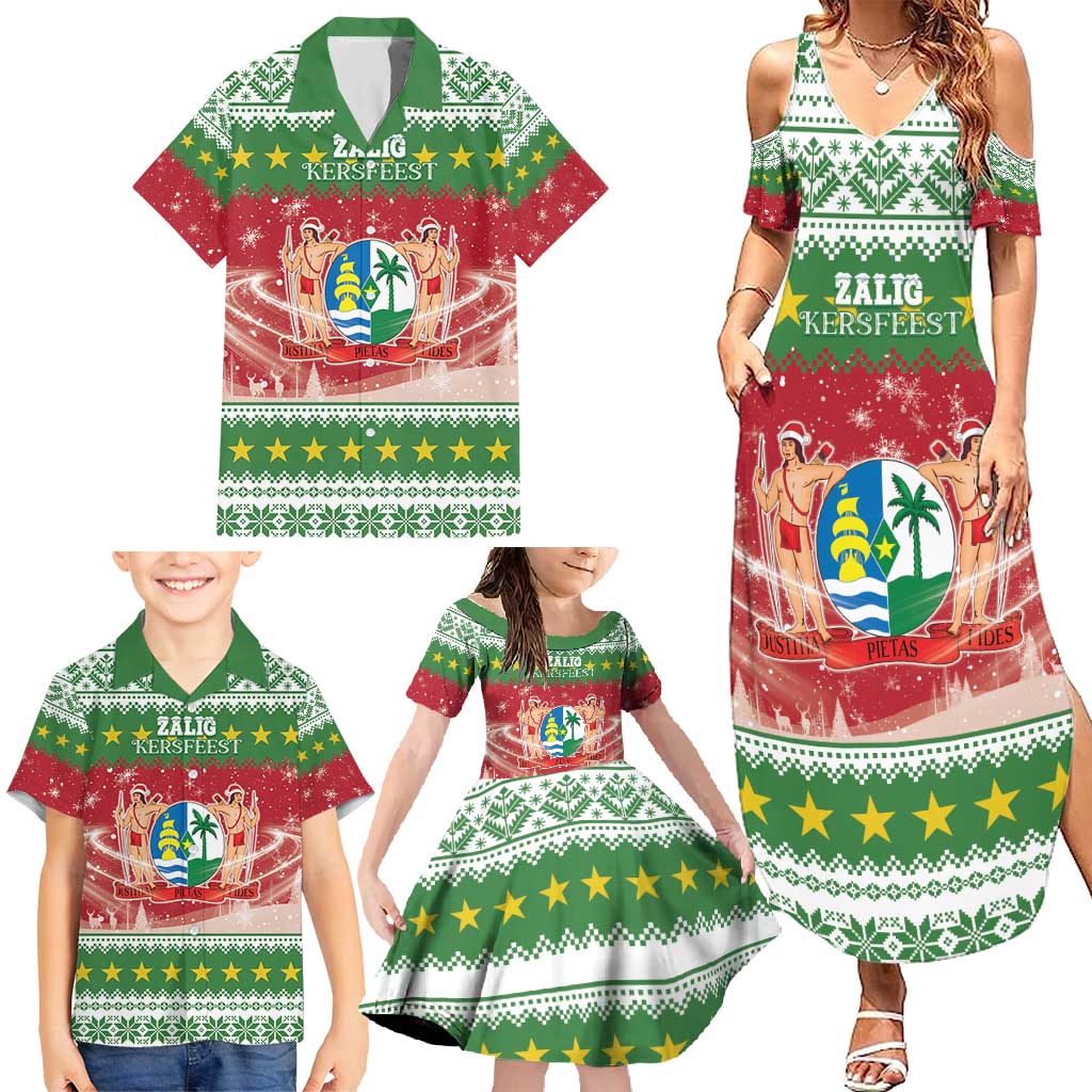 Suriname Christmas Family Matching Summer Maxi Dress and Hawaiian Shirt Coat Of Arms Zalig Kersfeest - Wonder Print Shop