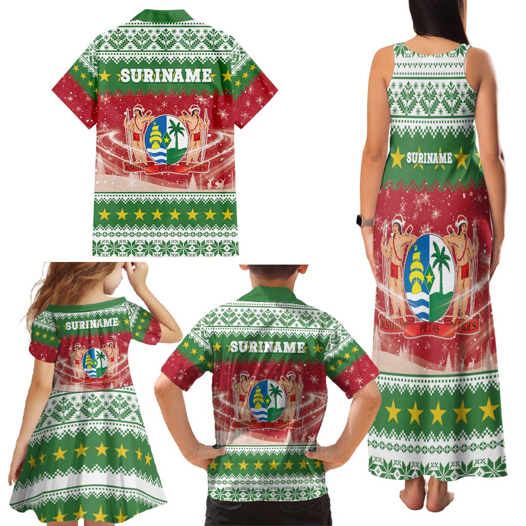 Suriname Christmas Family Matching Tank Maxi Dress and Hawaiian Shirt Coat Of Arms Zalig Kersfeest - Wonder Print Shop