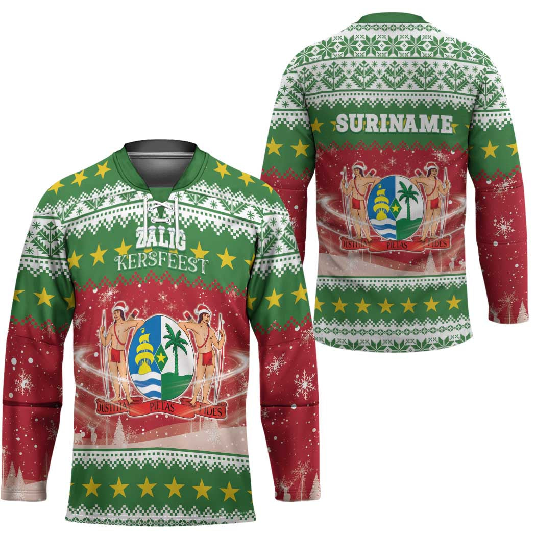 Suriname Christmas Hockey Jersey Coat Of Arms Zalig Kersfeest - Wonder Print Shop