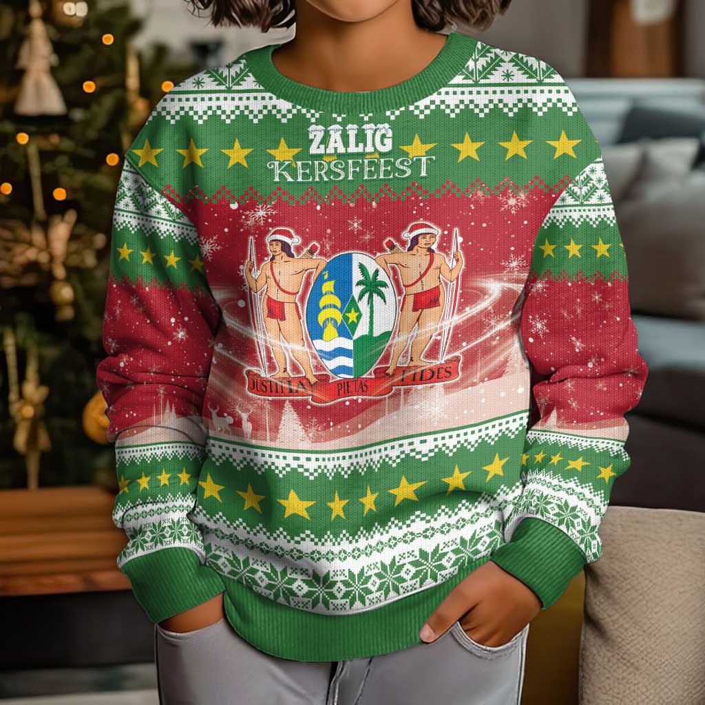 Suriname Christmas Kid Ugly Christmas Sweater Coat Of Arms Zalig Kersfeest - Wonder Print Shop