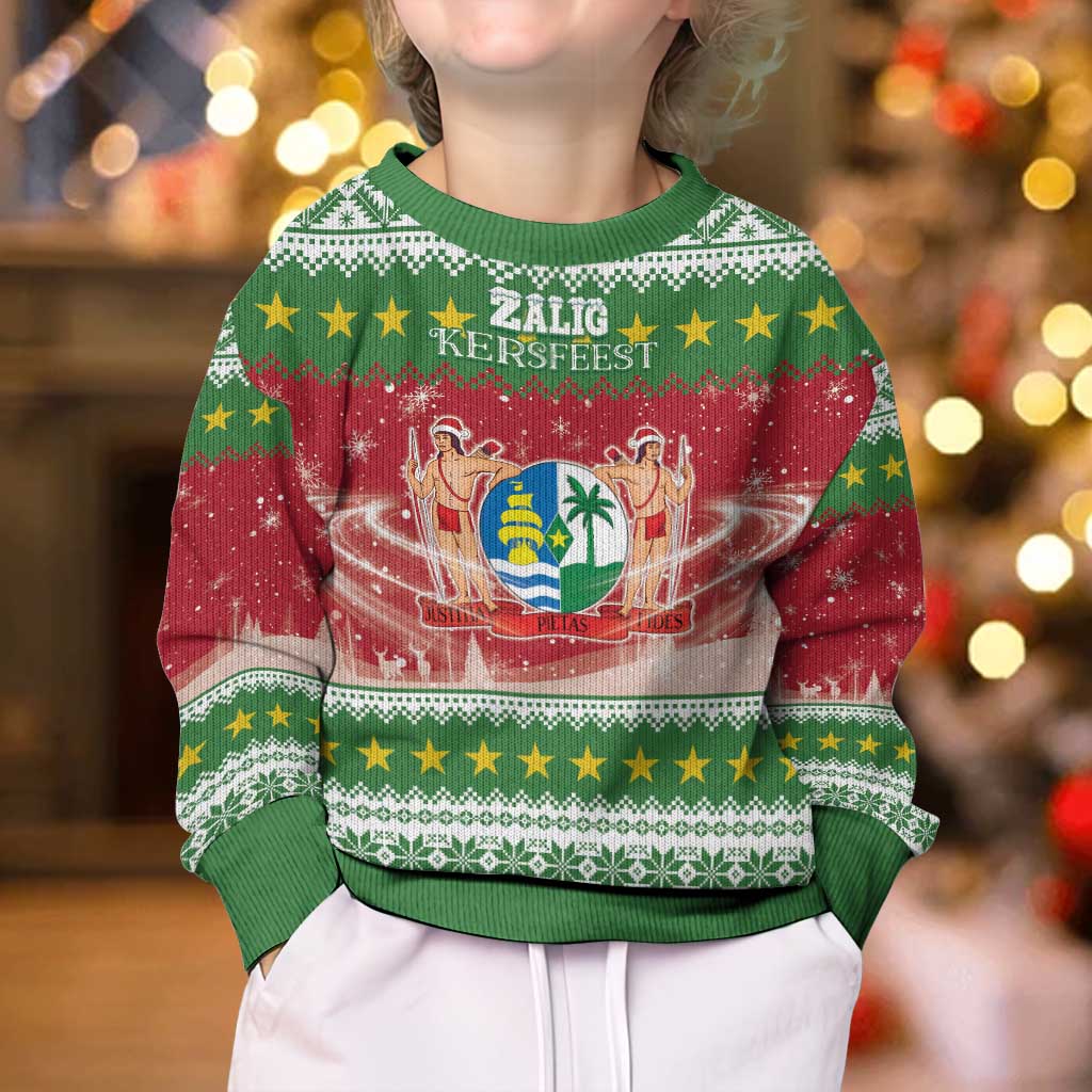 Suriname Christmas Kid Ugly Christmas Sweater Coat Of Arms Zalig Kersfeest - Wonder Print Shop