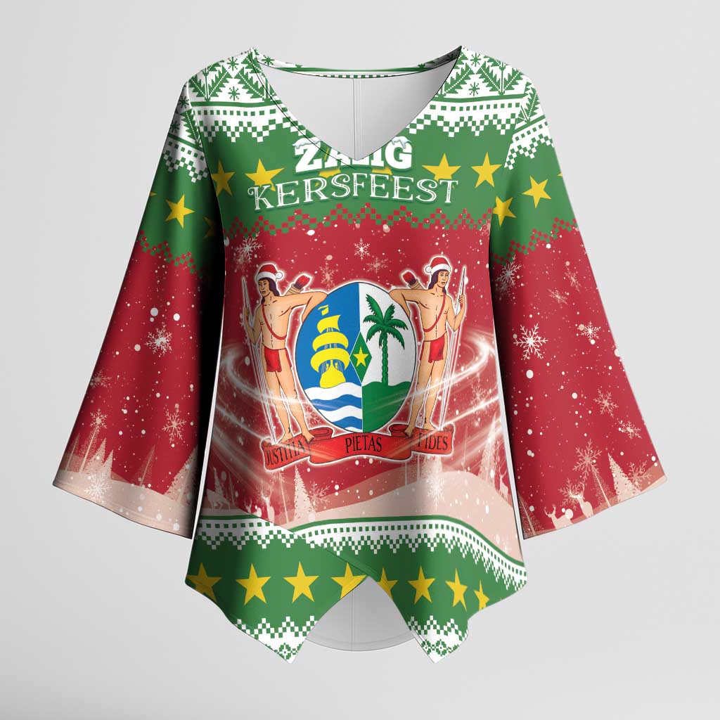 Suriname Christmas Kimono Sleeve Blouse Coat Of Arms Zalig Kersfeest - Wonder Print Shop