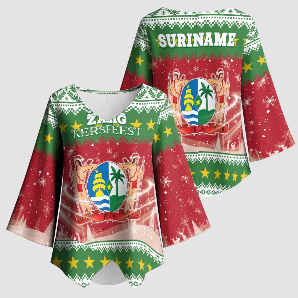 Suriname Christmas Kimono Sleeve Blouse Coat Of Arms Zalig Kersfeest - Wonder Print Shop