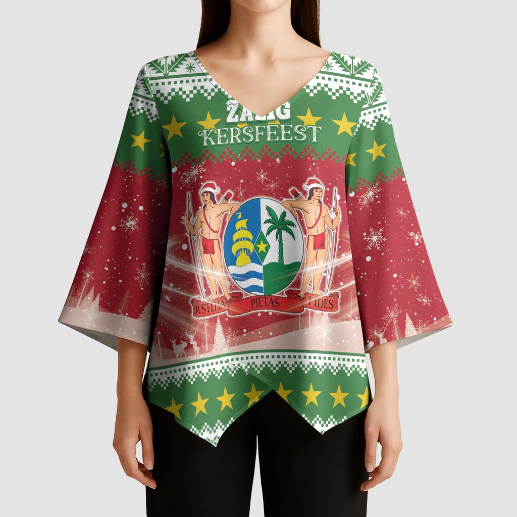 Suriname Christmas Kimono Sleeve Blouse Coat Of Arms Zalig Kersfeest - Wonder Print Shop