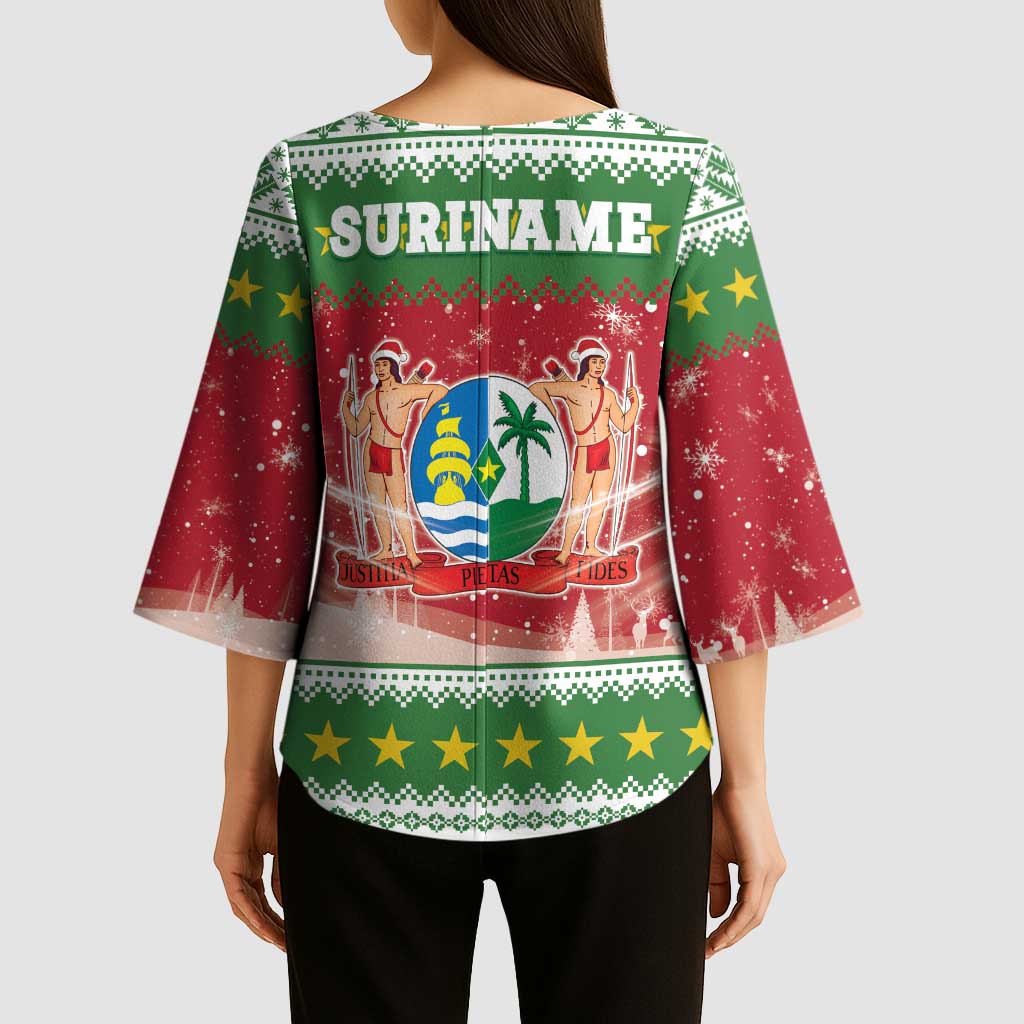 Suriname Christmas Kimono Sleeve Blouse Coat Of Arms Zalig Kersfeest - Wonder Print Shop