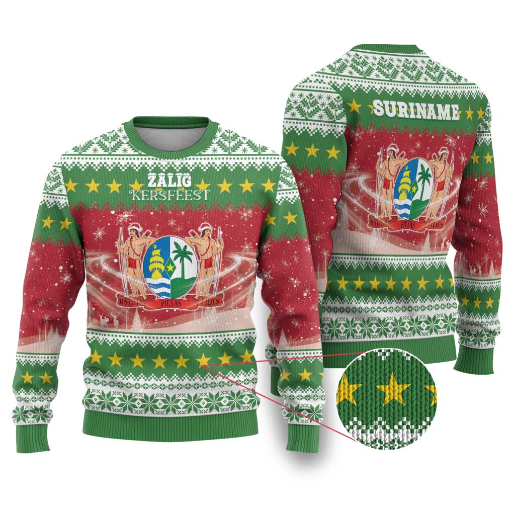 Suriname Christmas Ugly Christmas Sweater Coat Of Arms Zalig Kersfeest - Wonder Print Shop