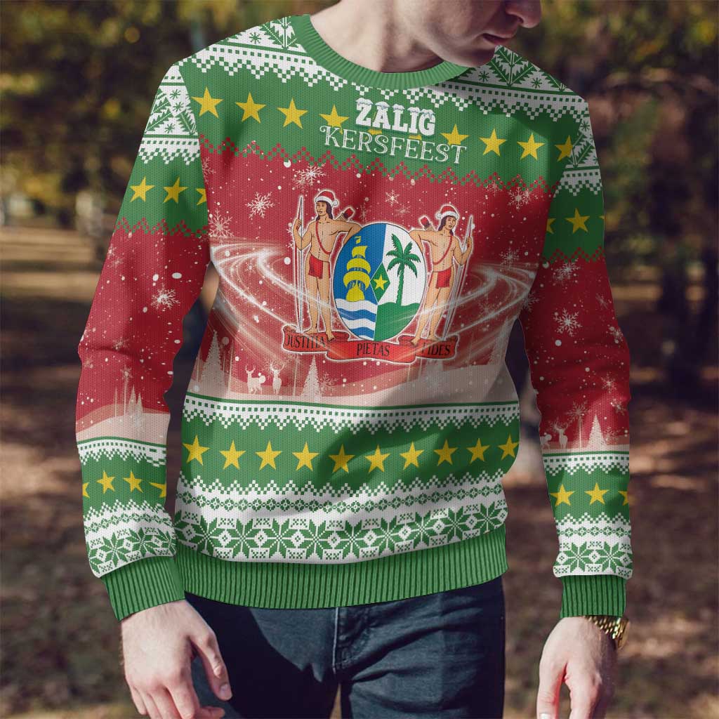 Suriname Christmas Ugly Christmas Sweater Coat Of Arms Zalig Kersfeest - Wonder Print Shop