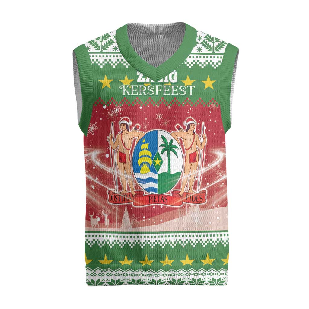 Suriname Christmas Knitted V-Neck Vest Coat Of Arms Zalig Kersfeest - Wonder Print Shop