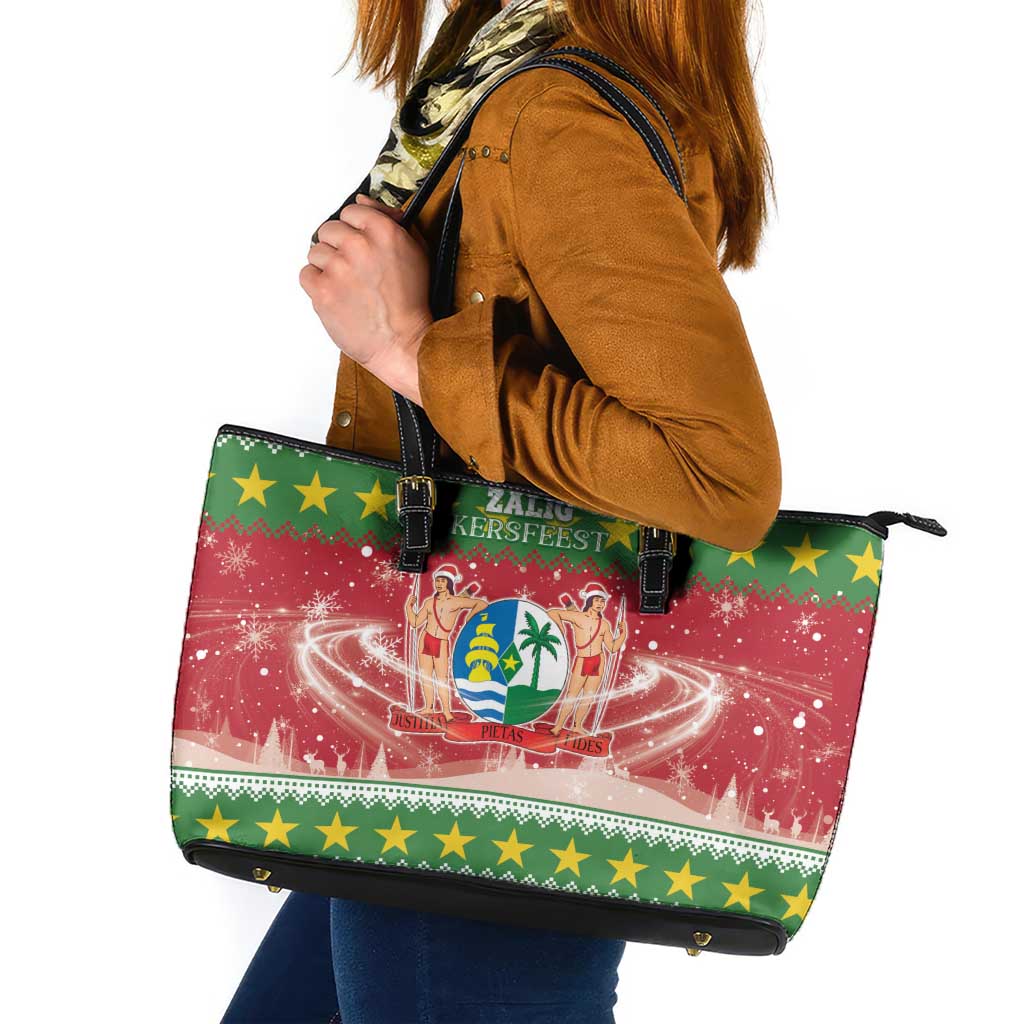 Suriname Christmas Leather Tote Bag Coat Of Arms Zalig Kersfeest - Wonder Print Shop