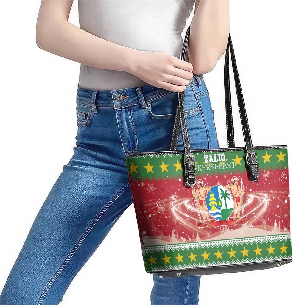 Suriname Christmas Leather Tote Bag Coat Of Arms Zalig Kersfeest - Wonder Print Shop