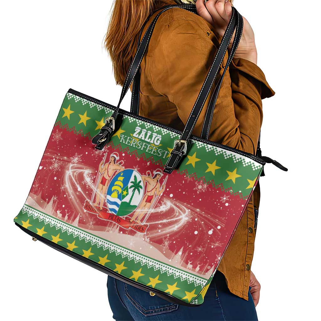 Suriname Christmas Leather Tote Bag Coat Of Arms Zalig Kersfeest - Wonder Print Shop