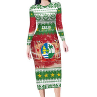 Suriname Christmas Long Sleeve Bodycon Dress Coat Of Arms Zalig Kersfeest - Wonder Print Shop