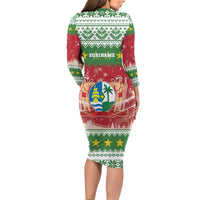 Suriname Christmas Long Sleeve Bodycon Dress Coat Of Arms Zalig Kersfeest - Wonder Print Shop