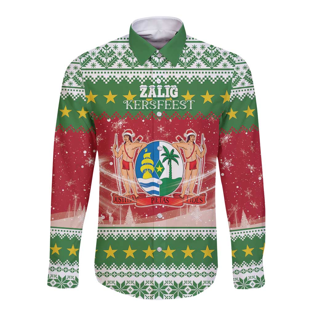 Suriname Christmas Long Sleeve Button Shirt Coat Of Arms Zalig Kersfeest - Wonder Print Shop
