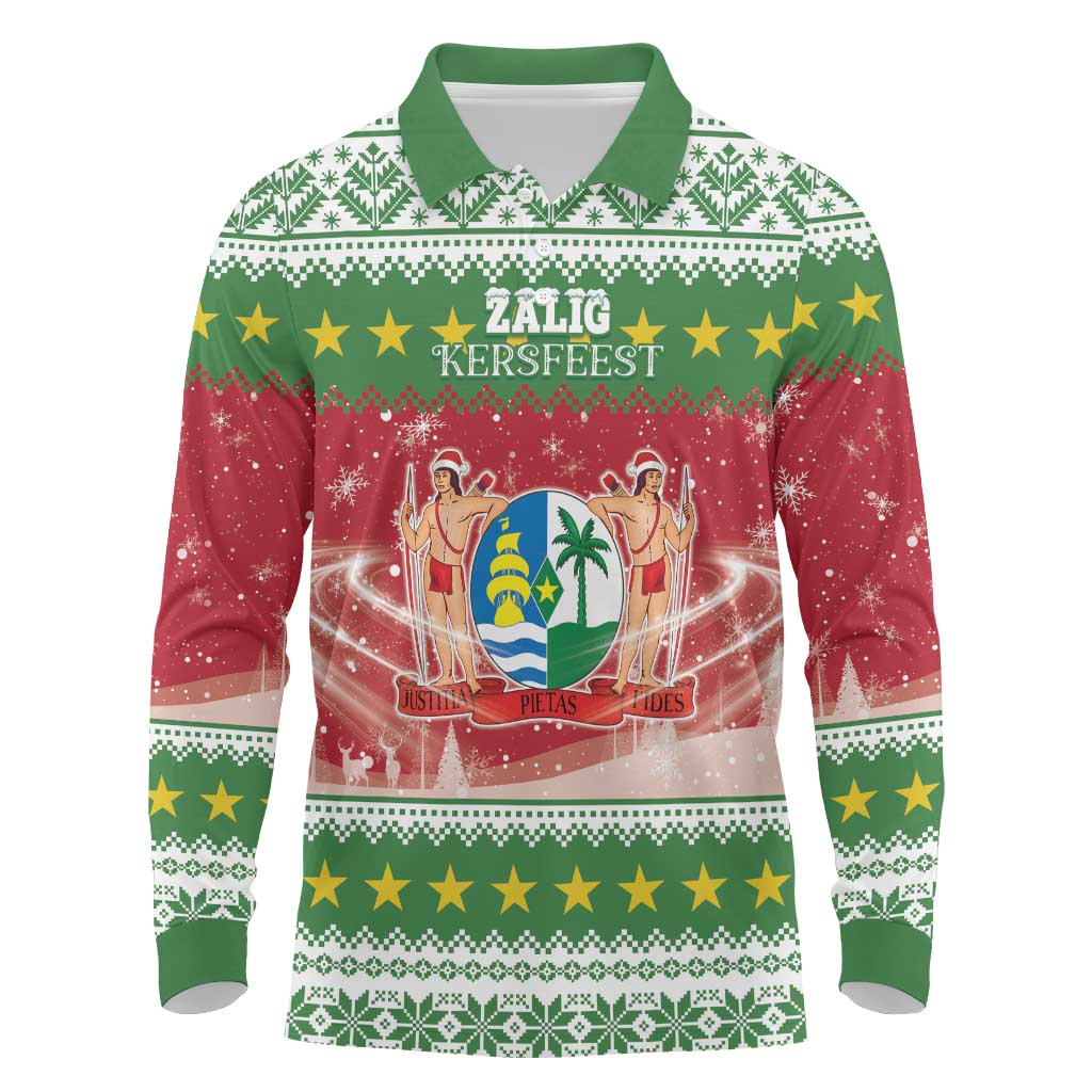 Suriname Christmas Long Sleeve Polo Shirt Coat Of Arms Zalig Kersfeest - Wonder Print Shop