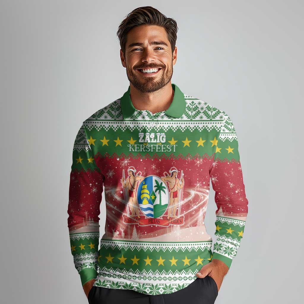 Suriname Christmas Long Sleeve Polo Shirt Coat Of Arms Zalig Kersfeest - Wonder Print Shop