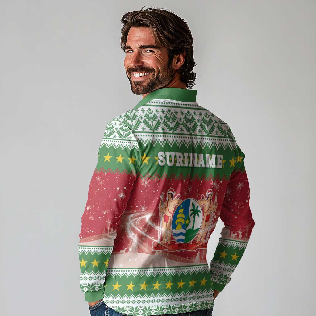Suriname Christmas Long Sleeve Polo Shirt Coat Of Arms Zalig Kersfeest - Wonder Print Shop