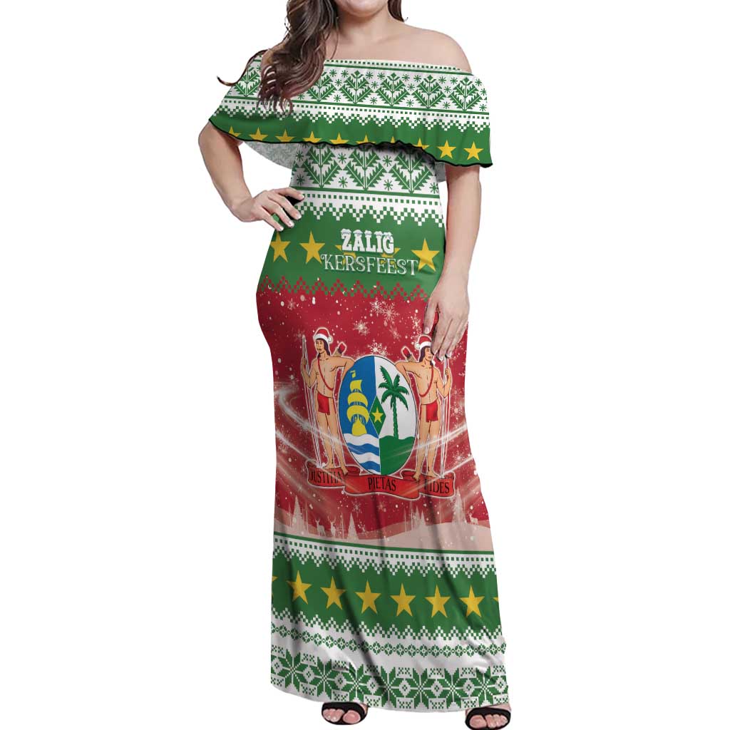 Suriname Christmas Off Shoulder Maxi Dress Coat Of Arms Zalig Kersfeest - Wonder Print Shop