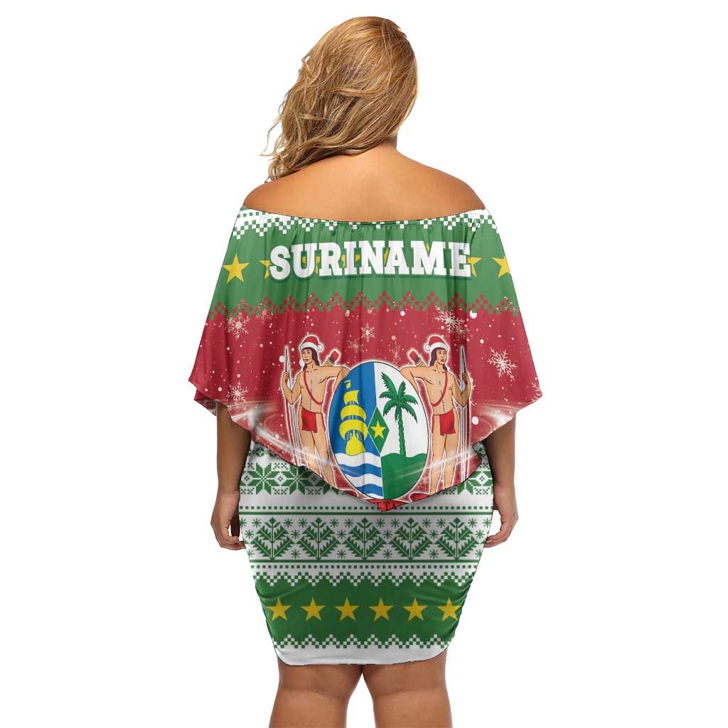 Suriname Christmas Off Shoulder Short Dress Coat Of Arms Zalig Kersfeest - Wonder Print Shop