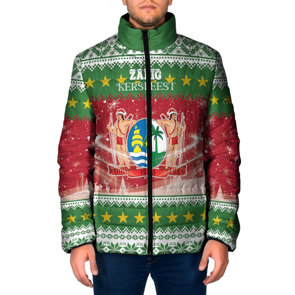 Suriname Christmas Padded Jacket Coat Of Arms Zalig Kersfeest - Wonder Print Shop