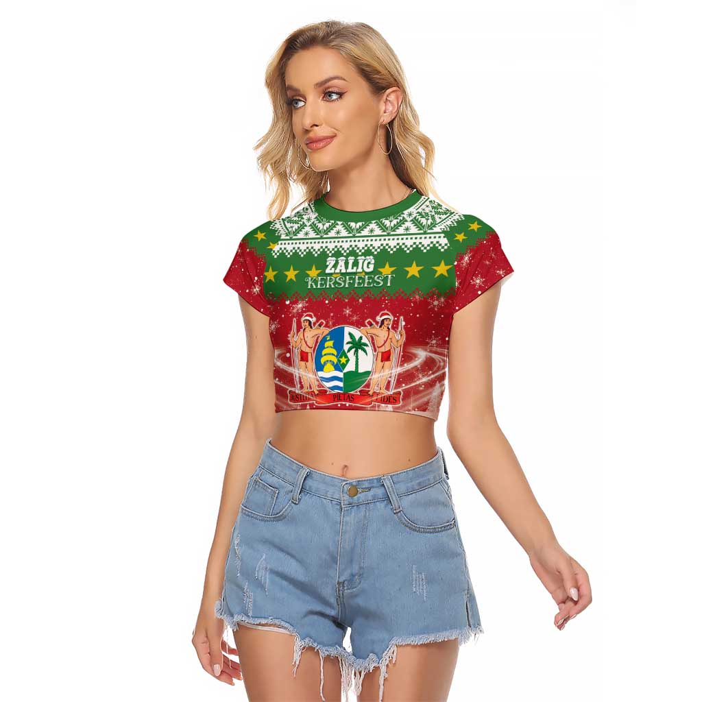 Suriname Christmas Raglan Cropped T Shirt Coat Of Arms Zalig Kersfeest - Wonder Print Shop
