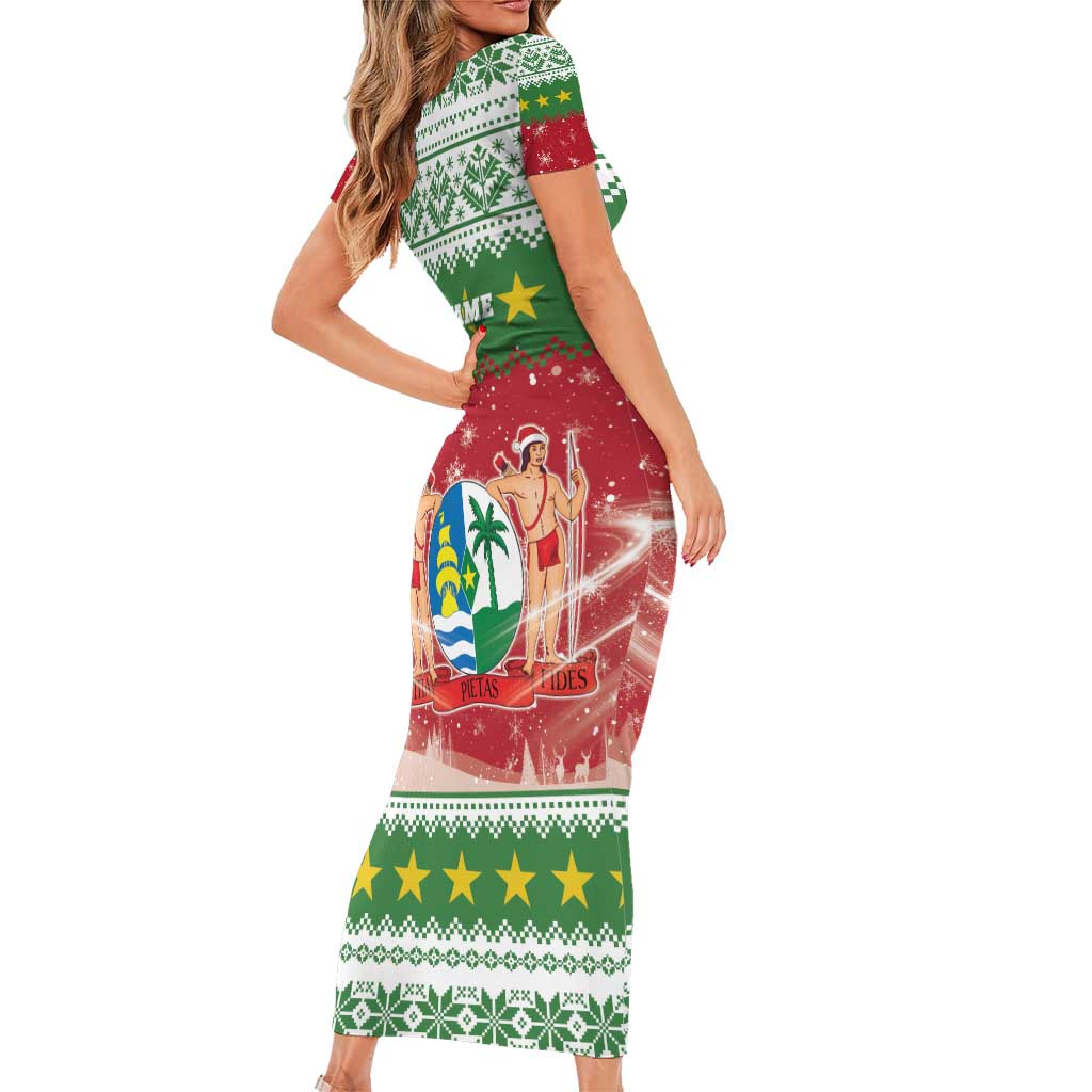 Suriname Christmas Short Sleeve Bodycon Dress Coat Of Arms Zalig Kersfeest - Wonder Print Shop