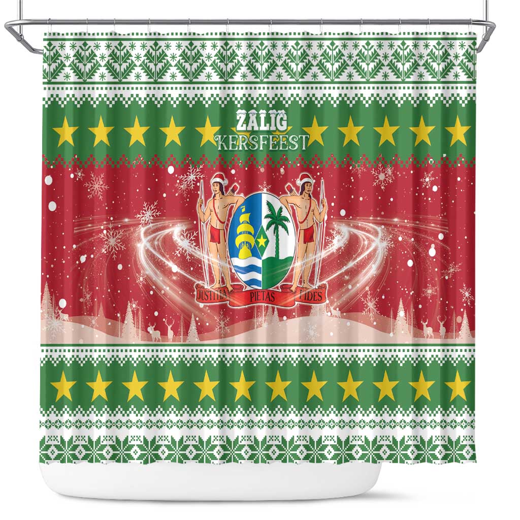 Suriname Christmas Shower Curtain Coat Of Arms Zalig Kersfeest - Wonder Print Shop