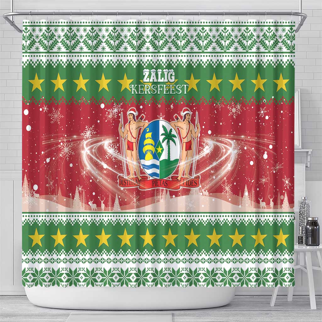 Suriname Christmas Shower Curtain Coat Of Arms Zalig Kersfeest - Wonder Print Shop