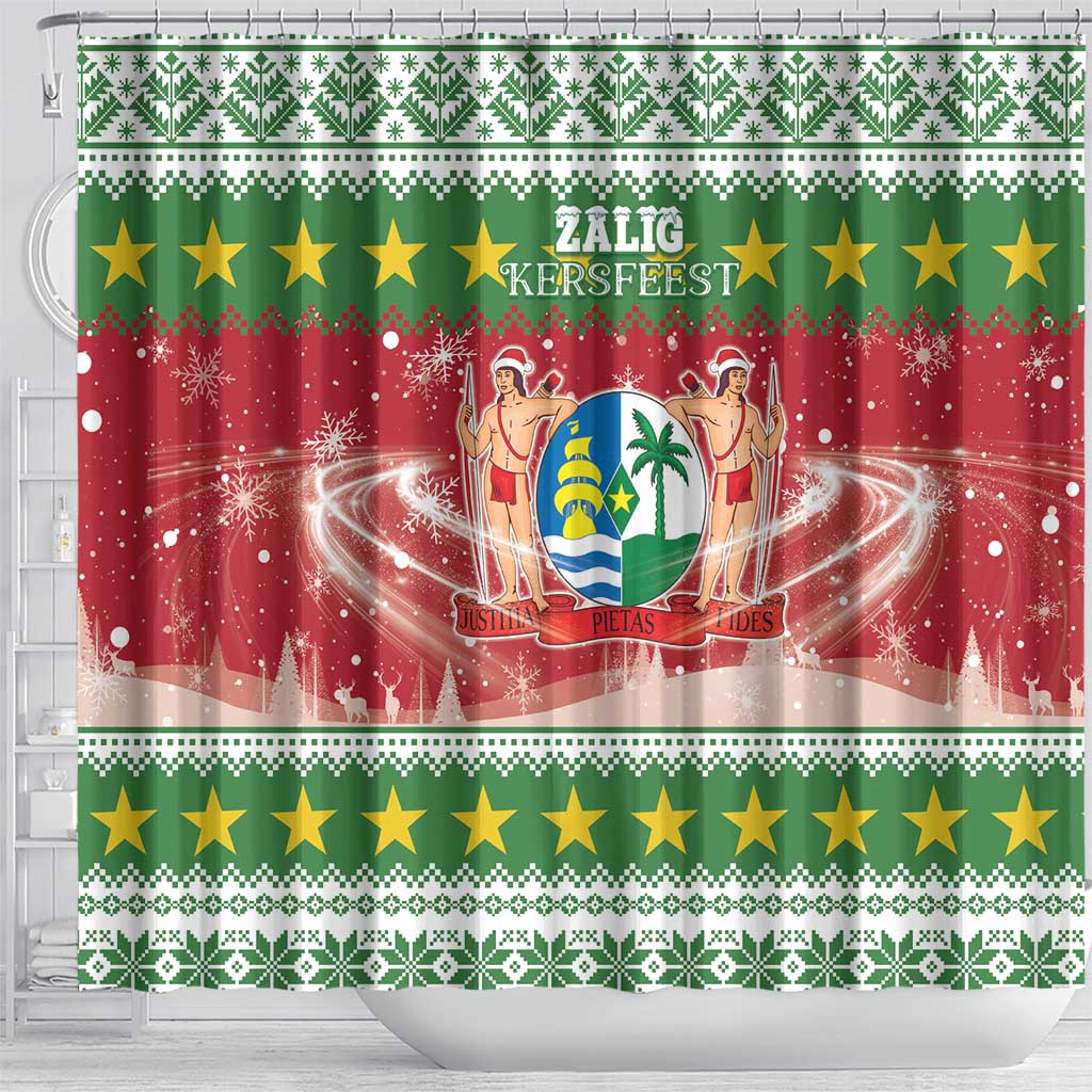 Suriname Christmas Shower Curtain Coat Of Arms Zalig Kersfeest - Wonder Print Shop