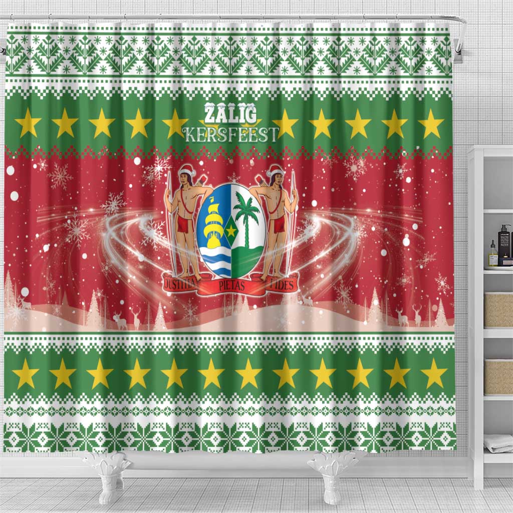 Suriname Christmas Shower Curtain Coat Of Arms Zalig Kersfeest - Wonder Print Shop