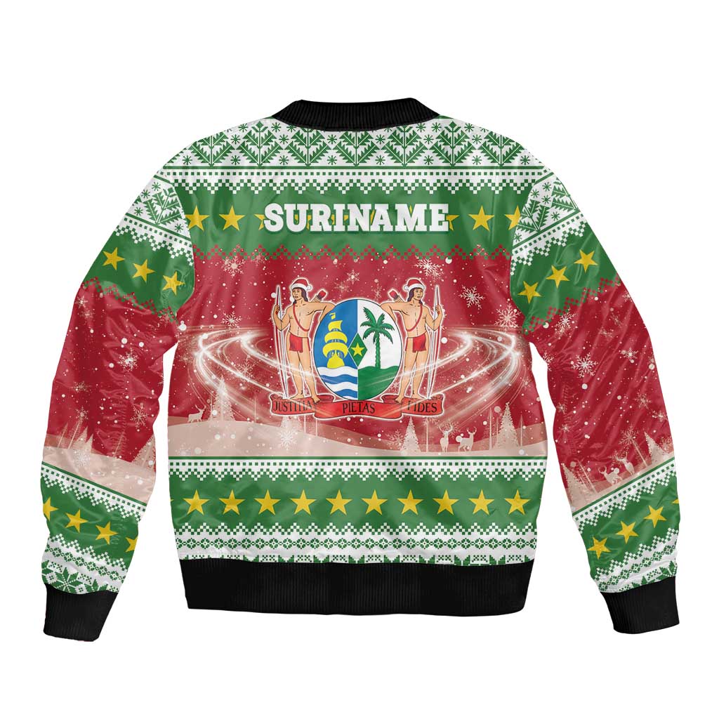 Suriname Christmas Sleeve Zip Bomber Jacket Coat Of Arms Zalig Kersfeest - Wonder Print Shop