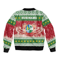 Suriname Christmas Sleeve Zip Bomber Jacket Coat Of Arms Zalig Kersfeest - Wonder Print Shop
